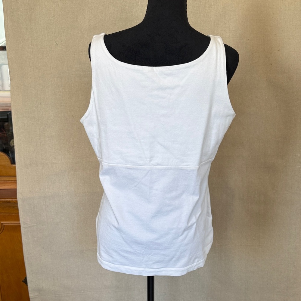 Eddie Bauer White Pima Cotton Faux Wrap Empire Seemed V-Neck Tank Top Size XL - Picture 3 of 6